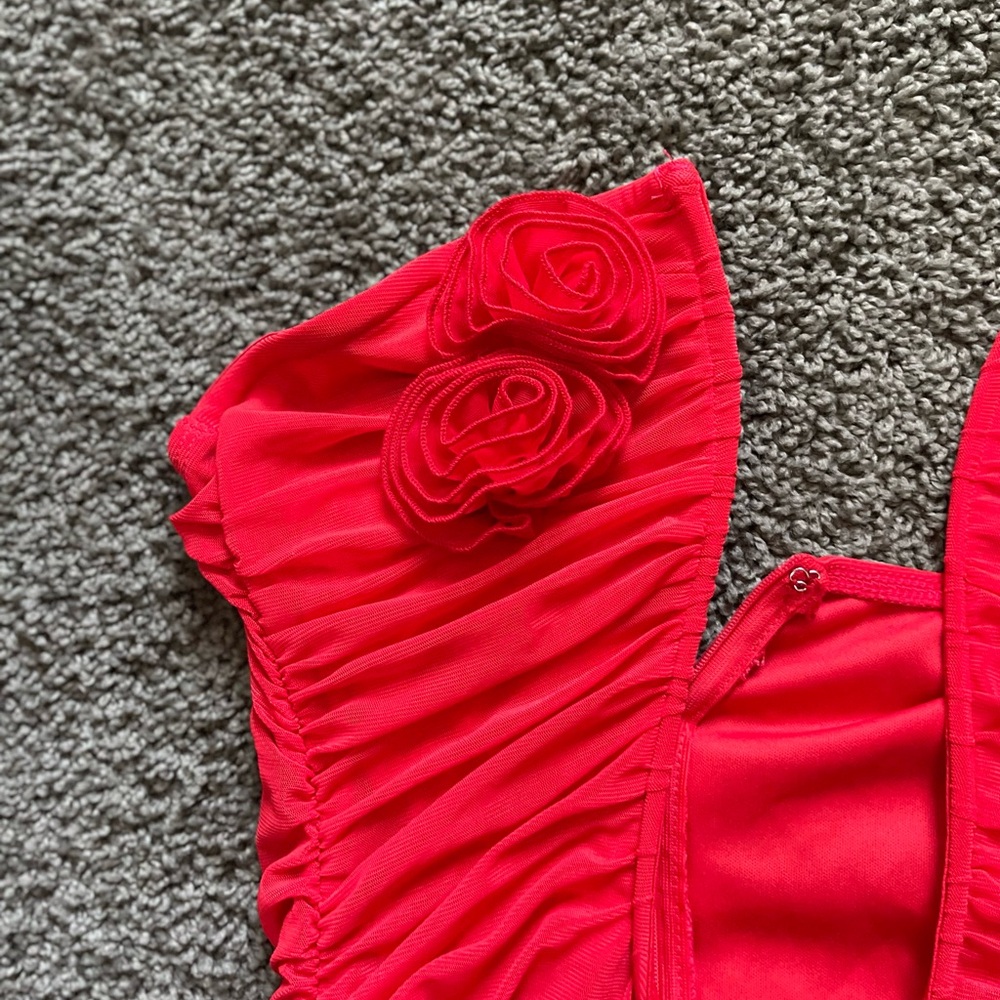 Red Ruched Maxi Dress - Picture 2 of 3